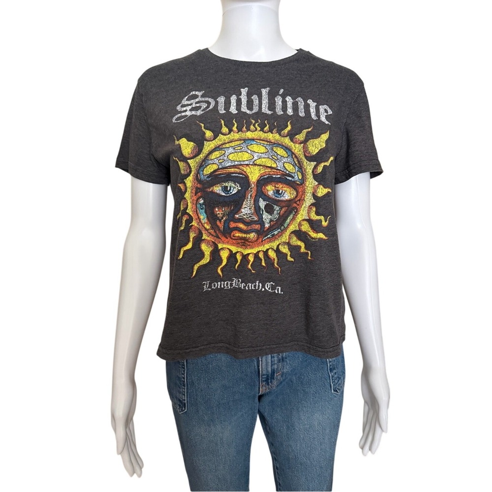 Sublime Charcoal Gray Sun Face Graphic Band T-Shirt Size Small